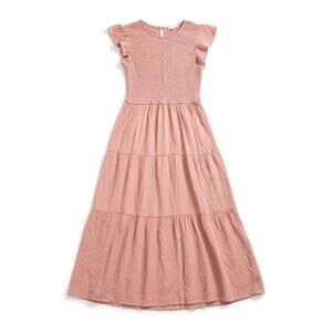 Blu Pepper Smocked Tiered Maxi Dress M Dusty Rose Cottagecore